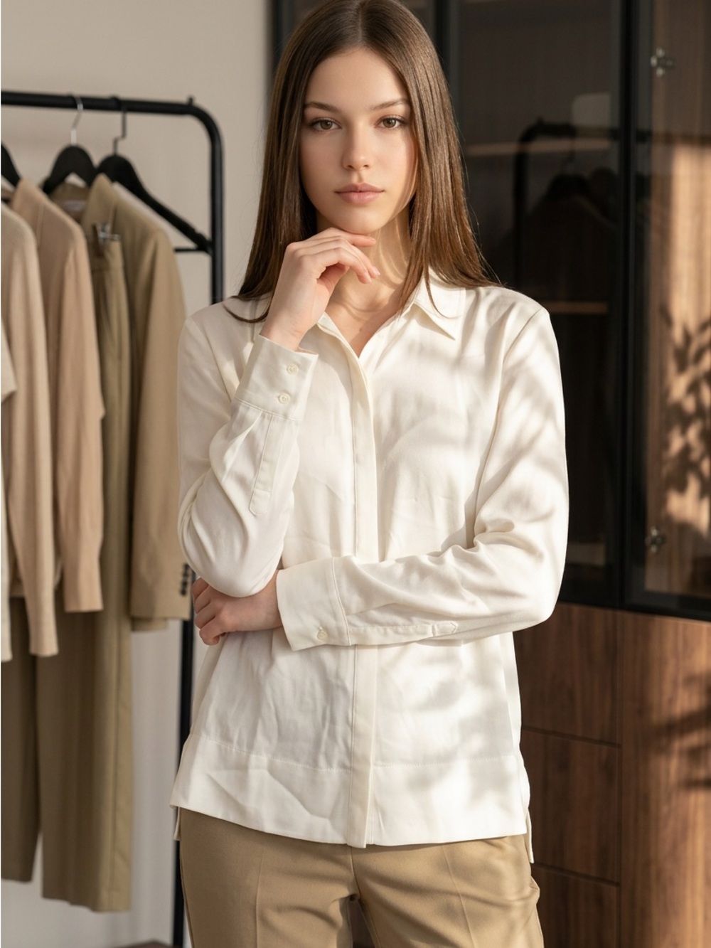 Liz Claiborne Cream Button-Front Women's Shirt